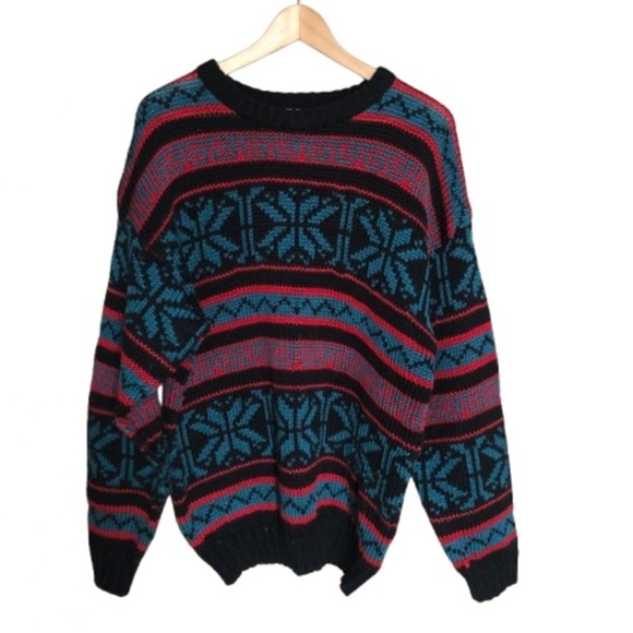 Vintage Other - Vintage Geometric Snowflake Patterned Crewneck Knit Sweater Large
